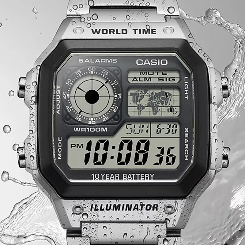 Casio Youth Digital Black Dial World Time Men's Watch- AE-1200WHD-1AVDF